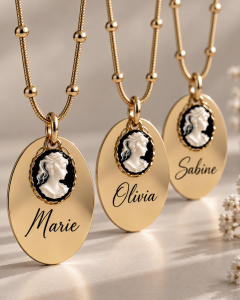Personalisierte Namenskette aus Edelstahl,  Vintage Style,  Gravur Kette Gold , Cameo Halskette, Viktorianisch, Geschenk für Mama, Schwester